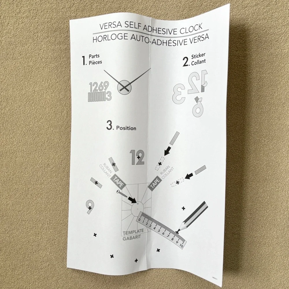 Torre & Tagus Versa DIY Adhesive large silver tone black Wall Clock